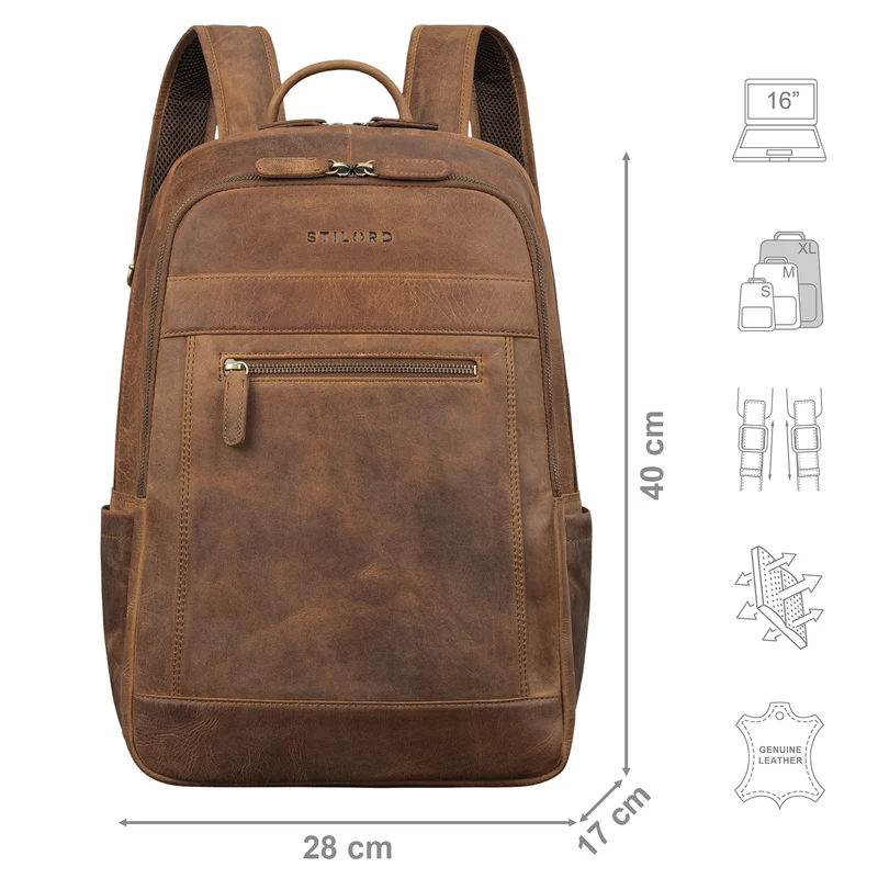 "Jamal" Leder Laptop Rucksack 16 Zoll Groß für Damen und Herren