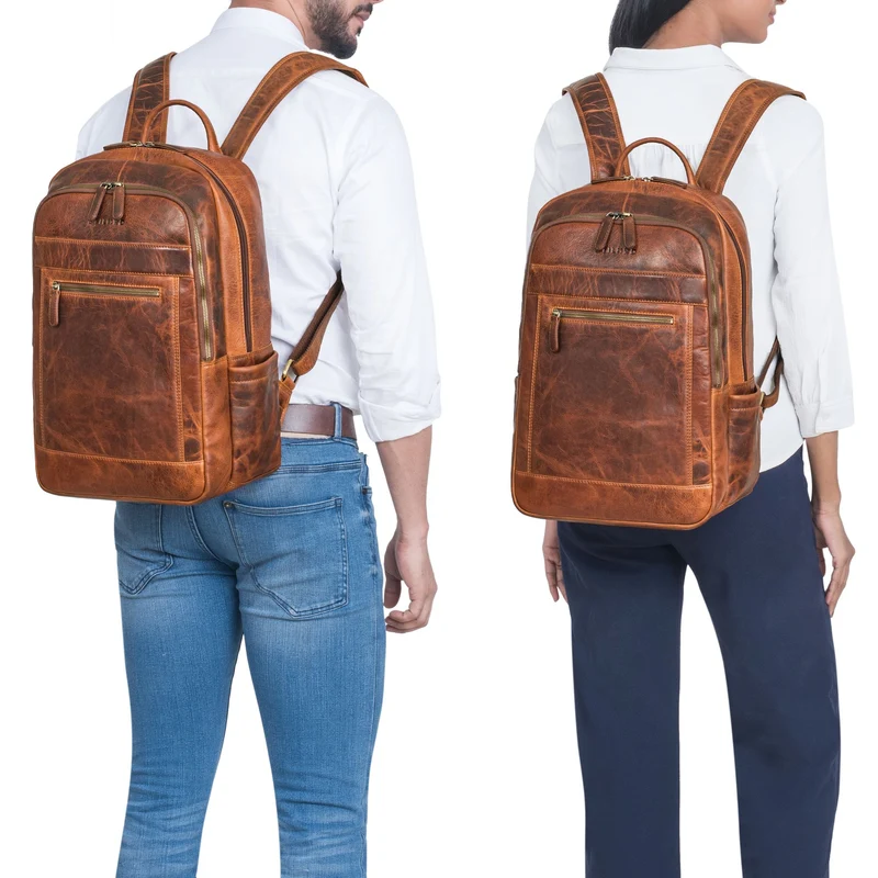 "Jamal" Leder Laptop Rucksack 16 Zoll Groß für Damen und Herren