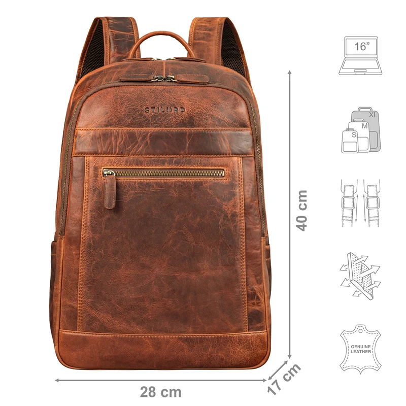 "Jamal" Leder Laptop Rucksack 16 Zoll Groß für Damen und Herren