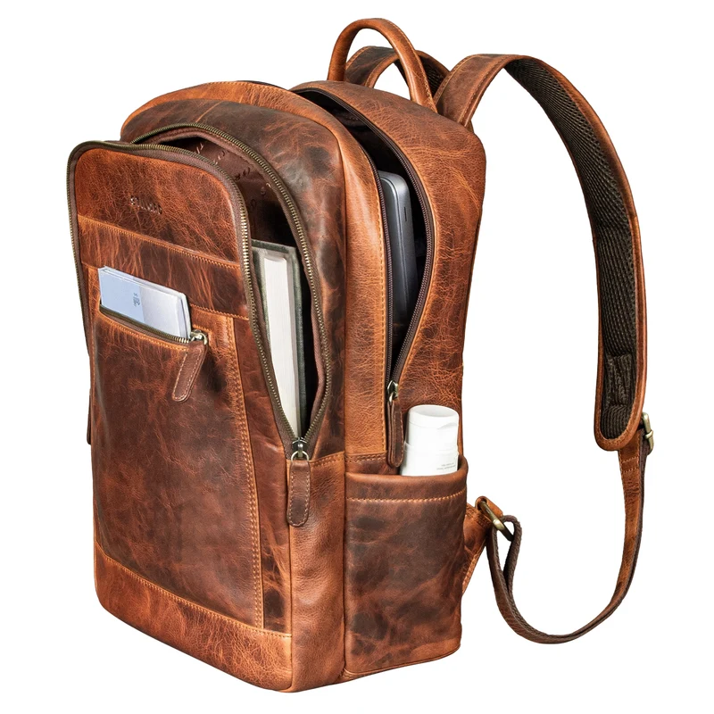 "Jamal" Leder Laptop Rucksack 16 Zoll Groß für Damen und Herren