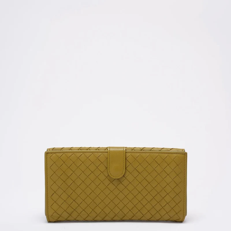 Bottega Veneta Yellow Nappa Wallet Intrecciato Continental Snap Wallet