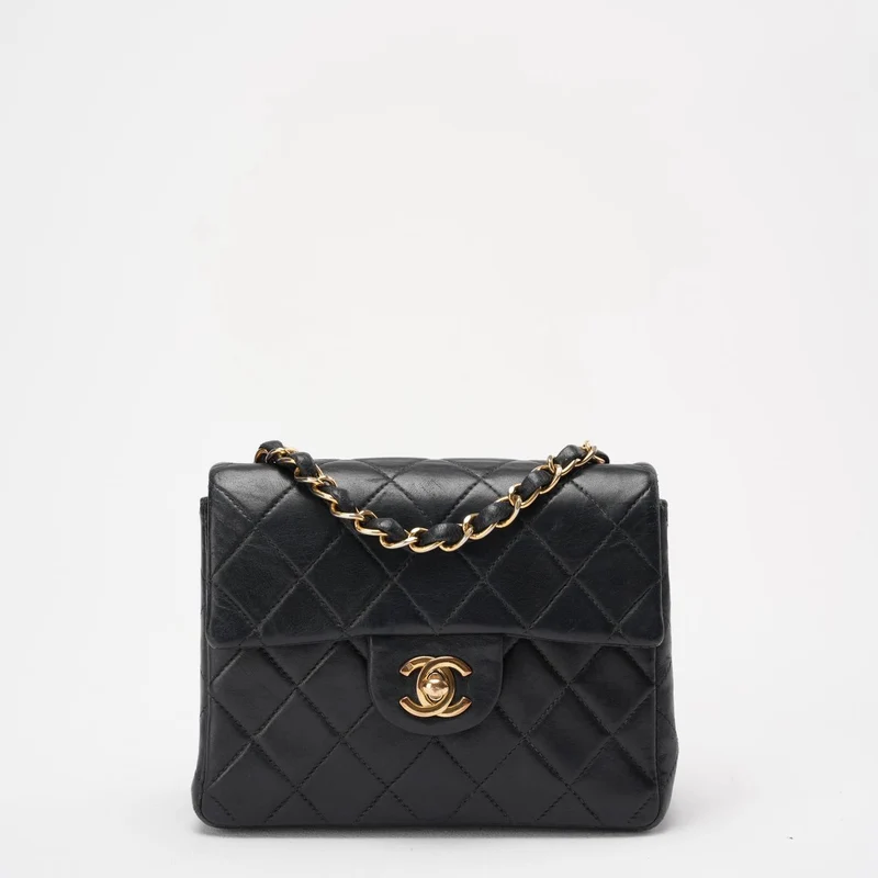 Chanel Schwarze Vintage Mini-Flap-Quadrat-Tasche 2000er