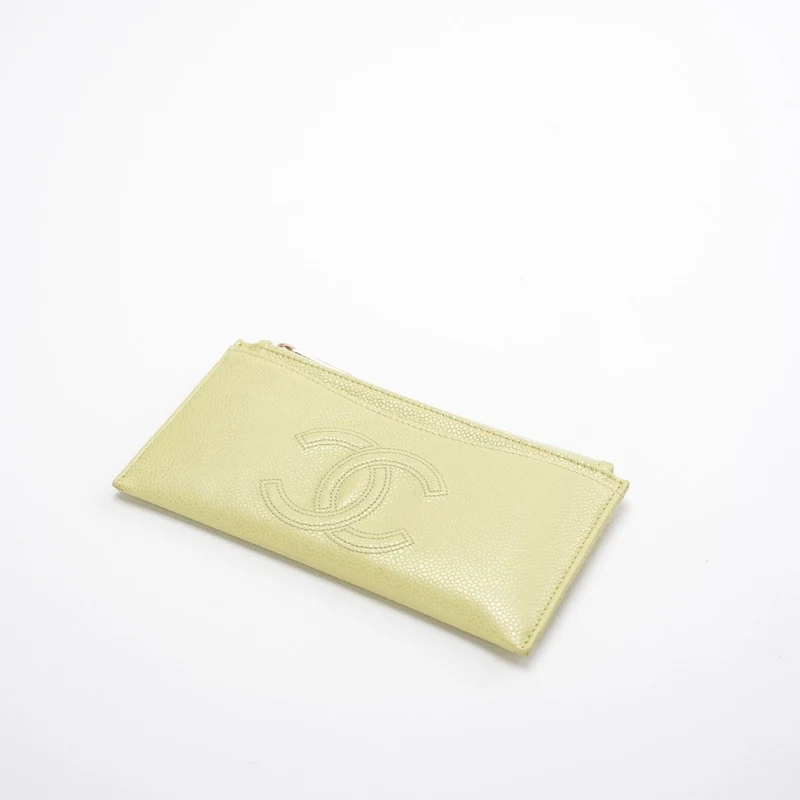 Chanel Lime Yellow Long Zippy Wallet mit großem CC-Logo