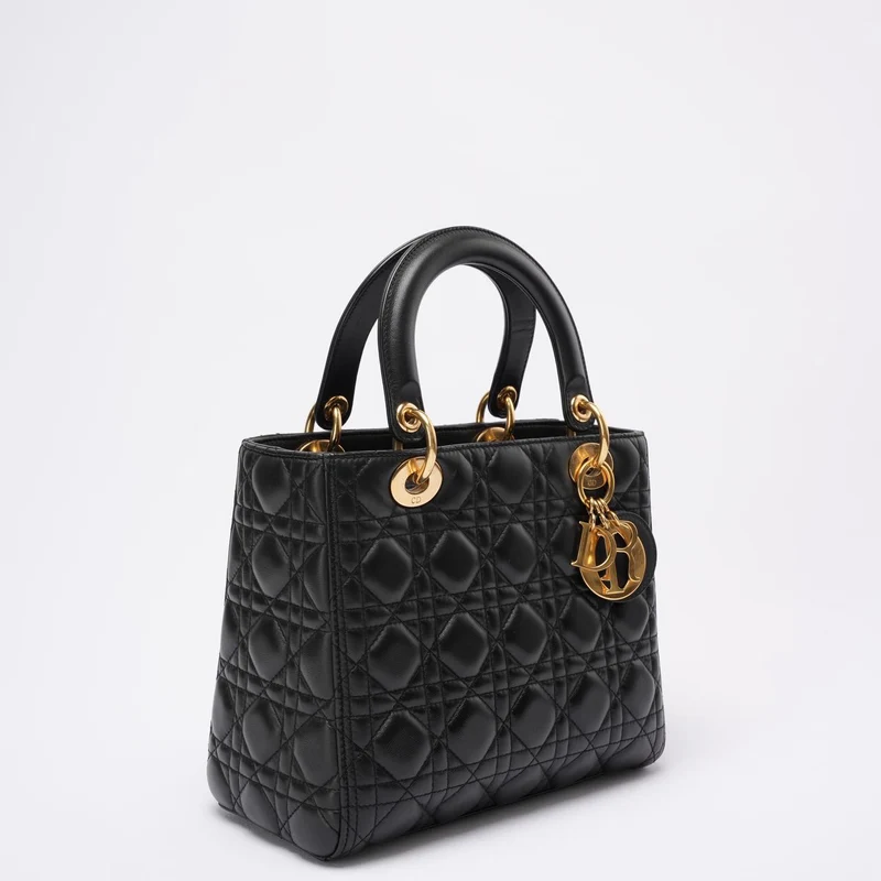 Christian Dior Lady Dior Mittlere Tasche Schwarzes Lammleder