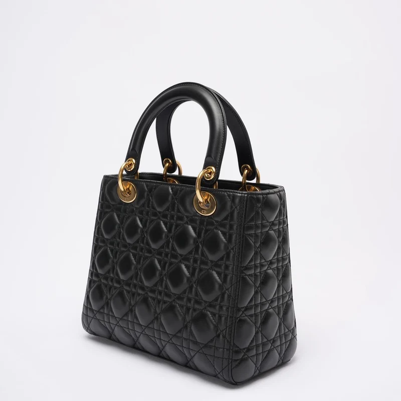 Christian Dior Lady Dior Mittlere Tasche Schwarzes Lammleder