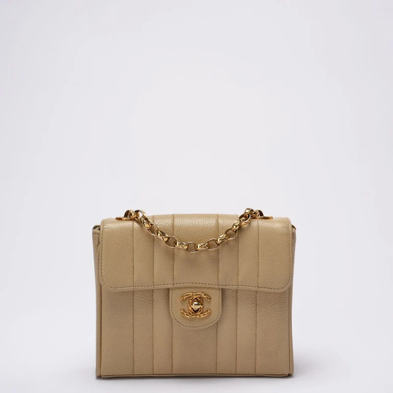 Chanel Vintage Beige Single Flap Bag Kaviarleder