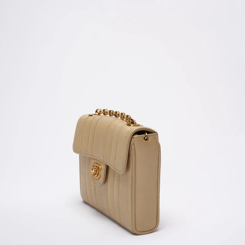 Chanel Vintage Beige Single Flap Bag Kaviarleder