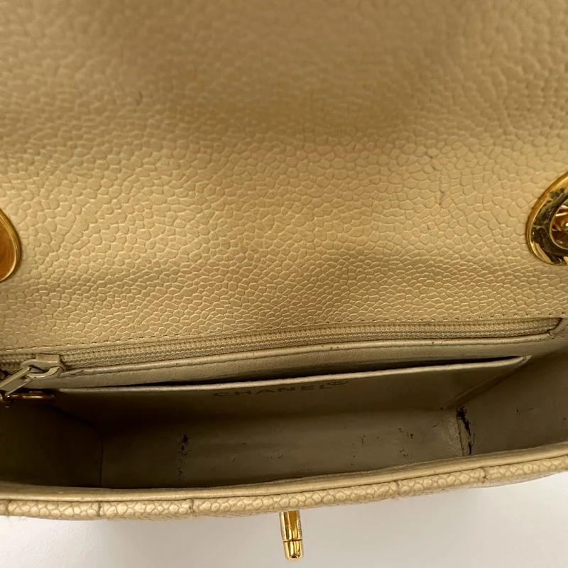 Chanel Vintage Beige Single Flap Bag Kaviarleder
