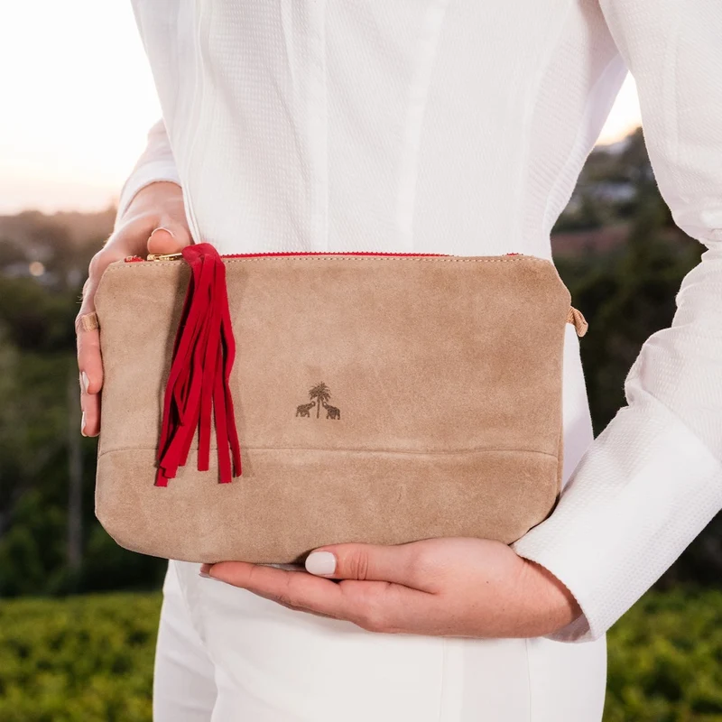 Clutch Bag CLARA -Cappuccino & Pink-