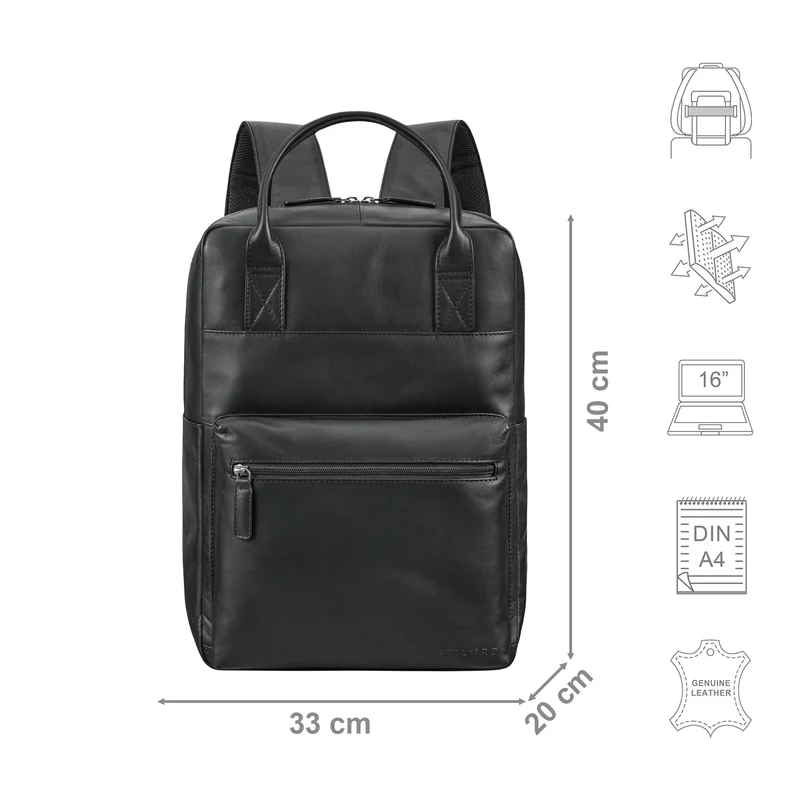 "Topaz" Großer Leder-Rucksack Laptopfach 16 Zoll Herren Damen