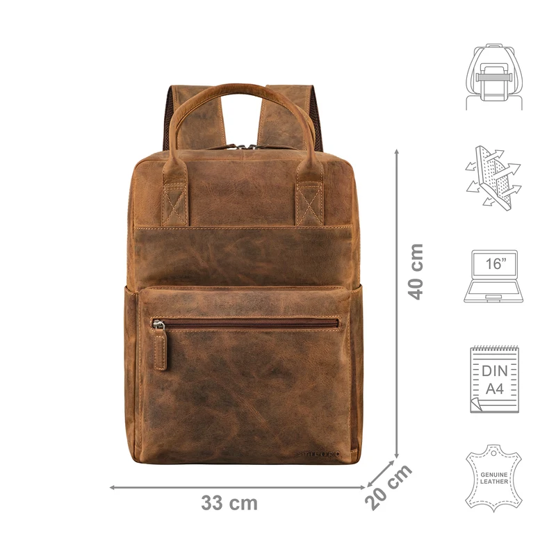 "Topaz" Großer Leder-Rucksack Laptopfach 16 Zoll Herren Damen