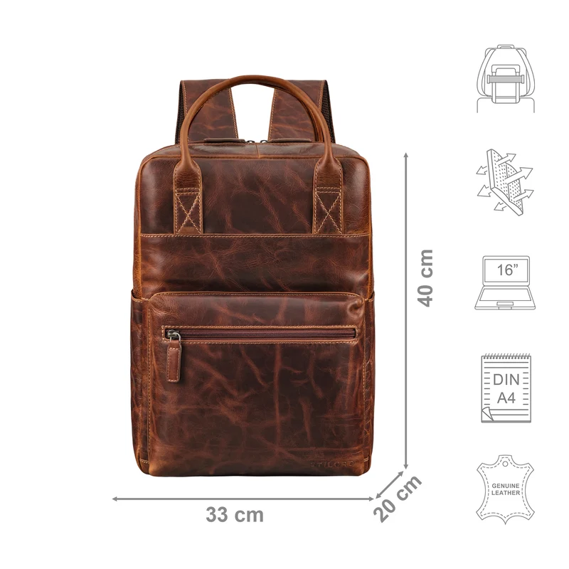 "Topaz" Großer Leder-Rucksack Laptopfach 16 Zoll Herren Damen