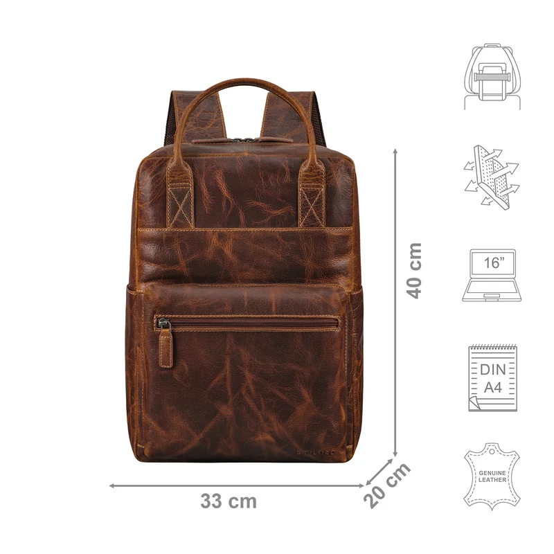 "Topaz" Großer Leder-Rucksack Laptopfach 16 Zoll Herren Damen