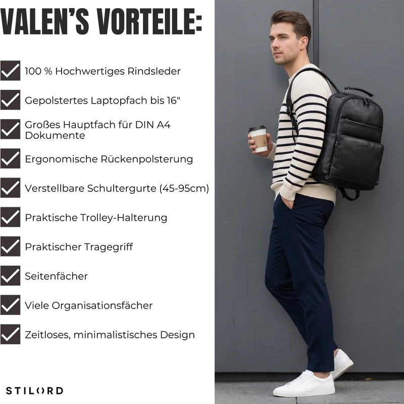 “Valens” Premium Lederrucksack Herren Groß mit Henkel