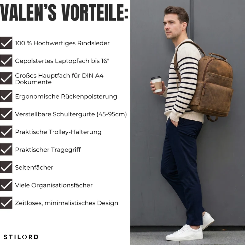 “Valens” Premium Lederrucksack Herren Groß mit Henkel