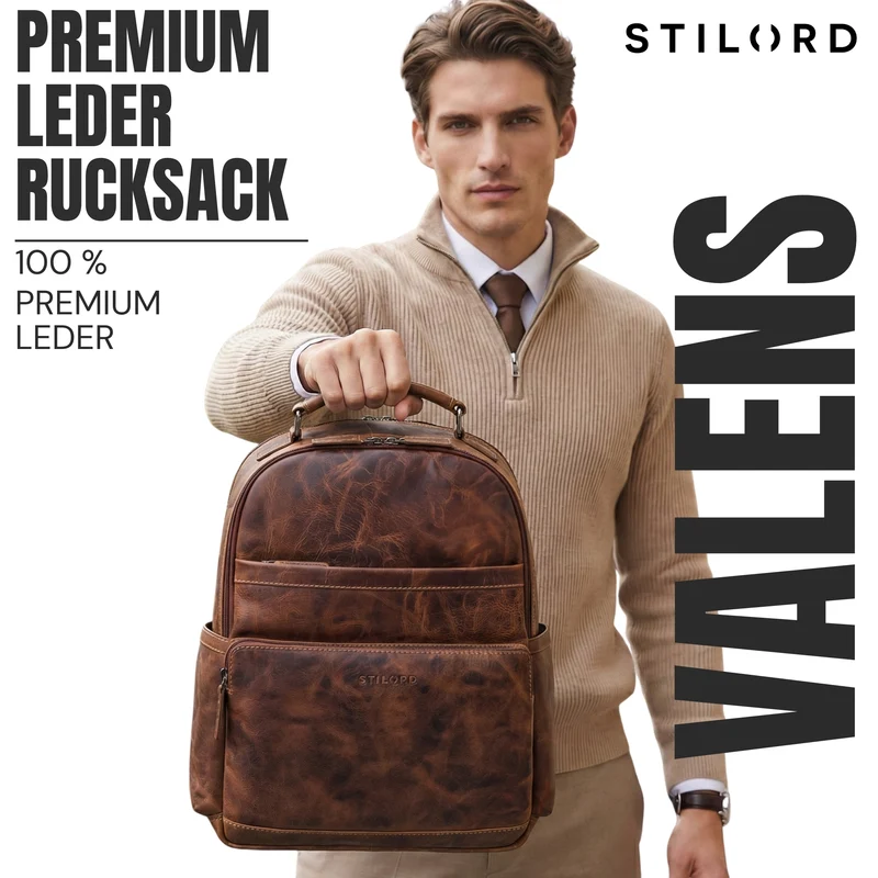 “Valens” Premium Lederrucksack Herren Groß mit Henkel
