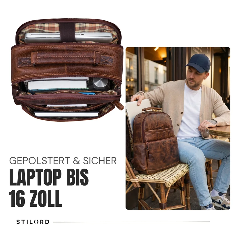 “Valens” Premium Lederrucksack Herren Groß mit Henkel