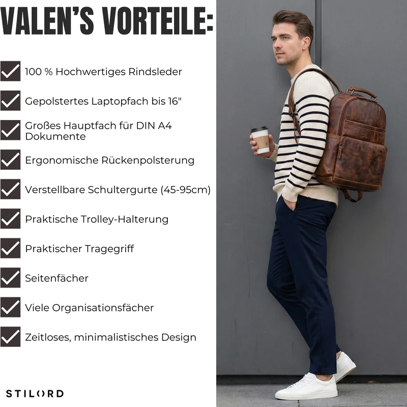 “Valens” Premium Lederrucksack Herren Groß mit Henkel