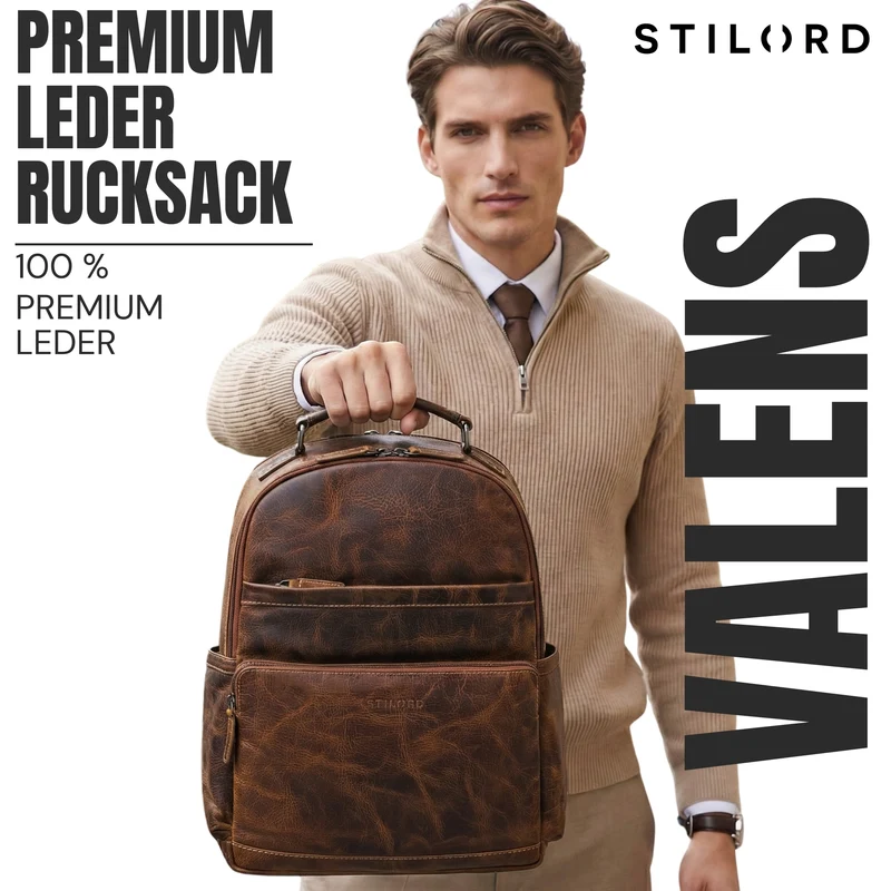 “Valens” Premium Lederrucksack Herren Groß mit Henkel