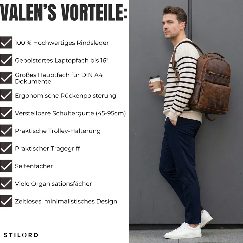 “Valens” Premium Lederrucksack Herren Groß mit Henkel