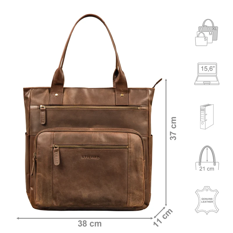 "Bonnie" Große Handtasche Damen Leder Shopper mit vielen Fächern