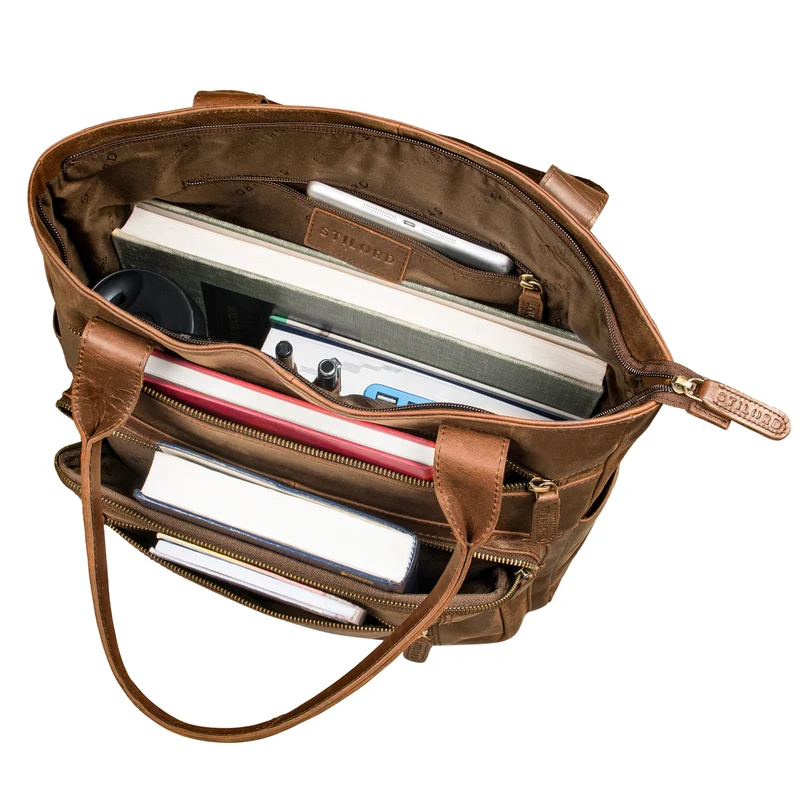 "Bonnie" Große Handtasche Damen Leder Shopper mit vielen Fächern