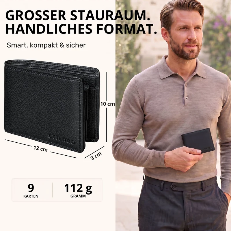 "Norman" Große Herren Leder Geldbörse mit RFID Schutz