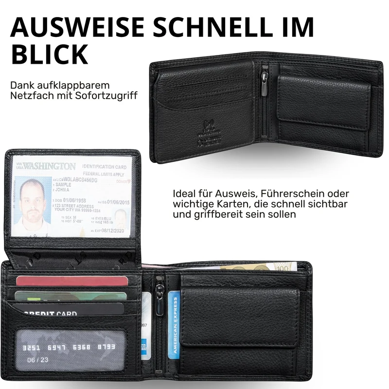 "Norman" Große Herren Leder Geldbörse mit RFID Schutz
