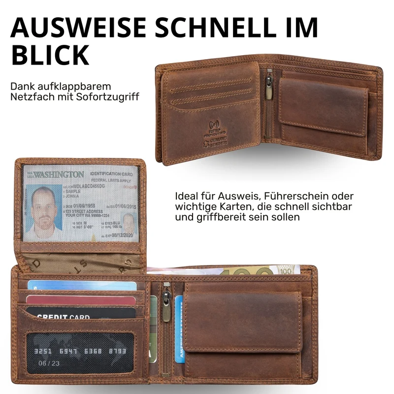 "Norman" Große Herren Leder Geldbörse mit RFID Schutz