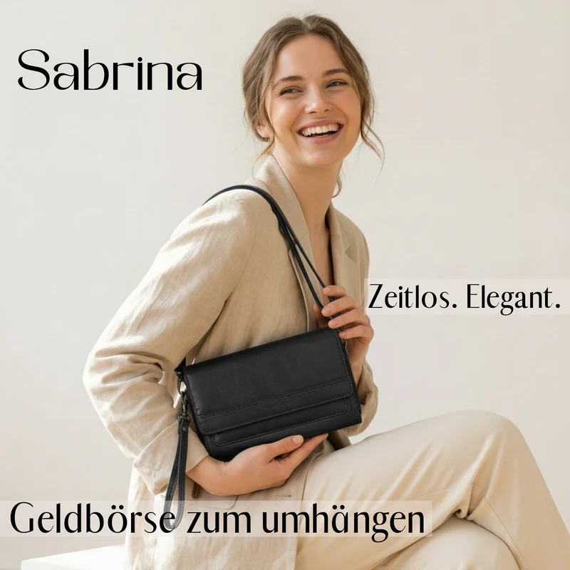 "Sabrina" 4-in-1 XL Geldbörse Damen Leder zum Umhängen mit Handyfach