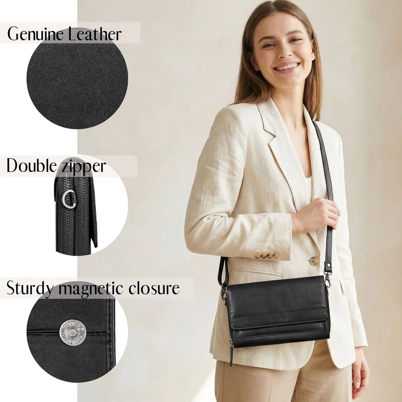 "Sabrina" 4-in-1 XL Geldbörse Damen Leder zum Umhängen mit Handyfach
