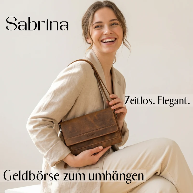 "Sabrina" 4-in-1 XL Geldbörse Damen Leder zum Umhängen mit Handyfach