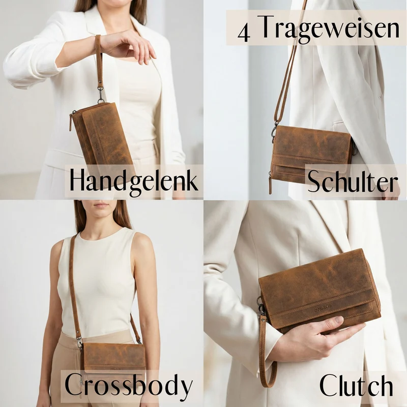 "Sabrina" 4-in-1 XL Geldbörse Damen Leder zum Umhängen mit Handyfach