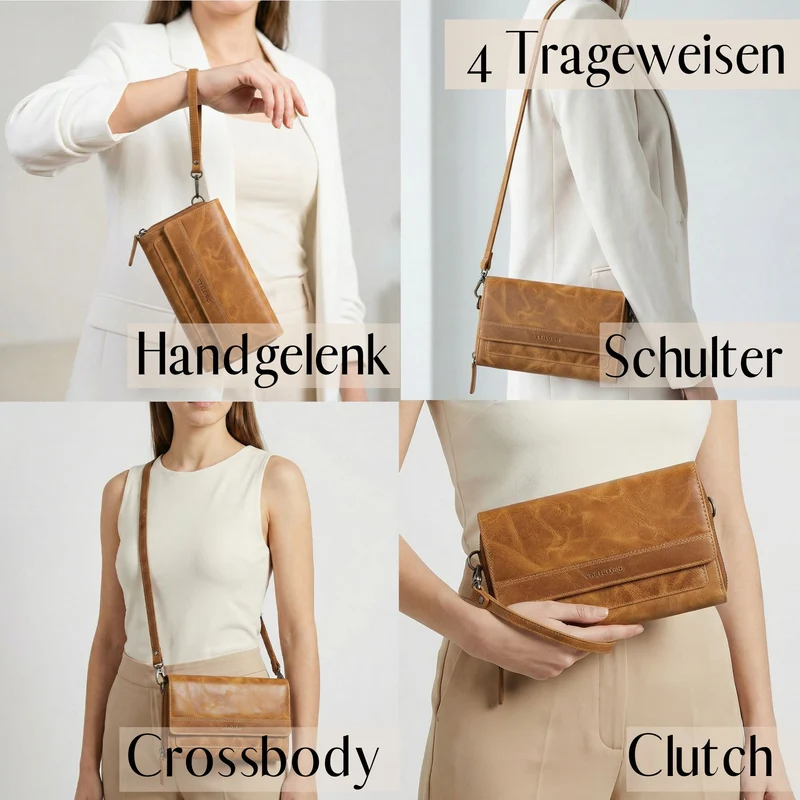 "Sabrina" 4-in-1 XL Geldbörse Damen Leder zum Umhängen mit Handyfach