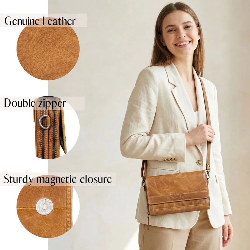 "Sabrina" 4-in-1 XL Geldbörse Damen Leder zum Umhängen mit Handyfach