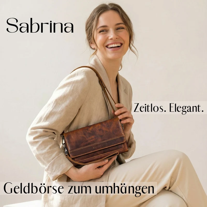 "Sabrina" 4-in-1 XL Geldbörse Damen Leder zum Umhängen mit Handyfach