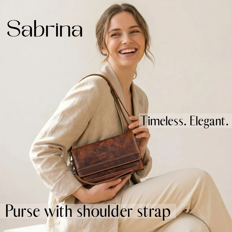 "Sabrina" 4-in-1 XL Geldbörse Damen Leder zum Umhängen mit Handyfach