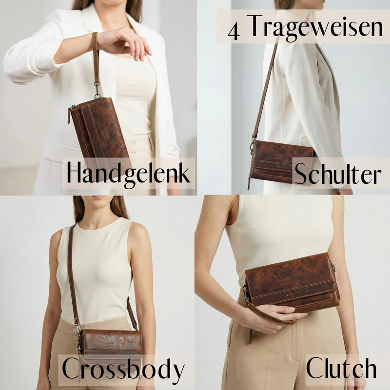 "Sabrina" 4-in-1 XL Geldbörse Damen Leder zum Umhängen mit Handyfach