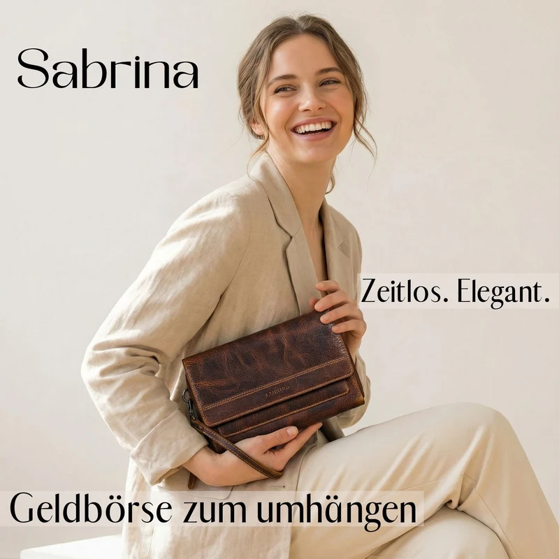 "Sabrina" 4-in-1 XL Geldbörse Damen Leder zum Umhängen mit Handyfach