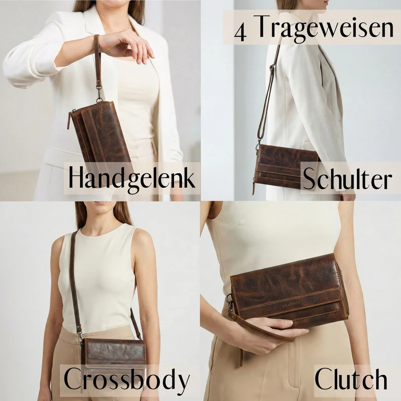 "Sabrina" 4-in-1 XL Geldbörse Damen Leder zum Umhängen mit Handyfach