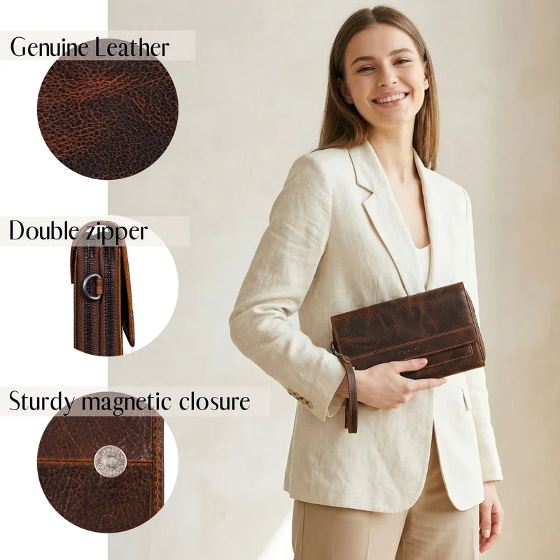 "Sabrina" 4-in-1 XL Geldbörse Damen Leder zum Umhängen mit Handyfach