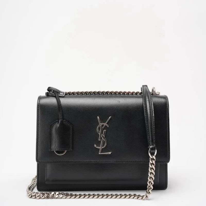 Saint Laurent Schwarzes Kalbsleder Mittleres Monogramm Sonnenuntergang