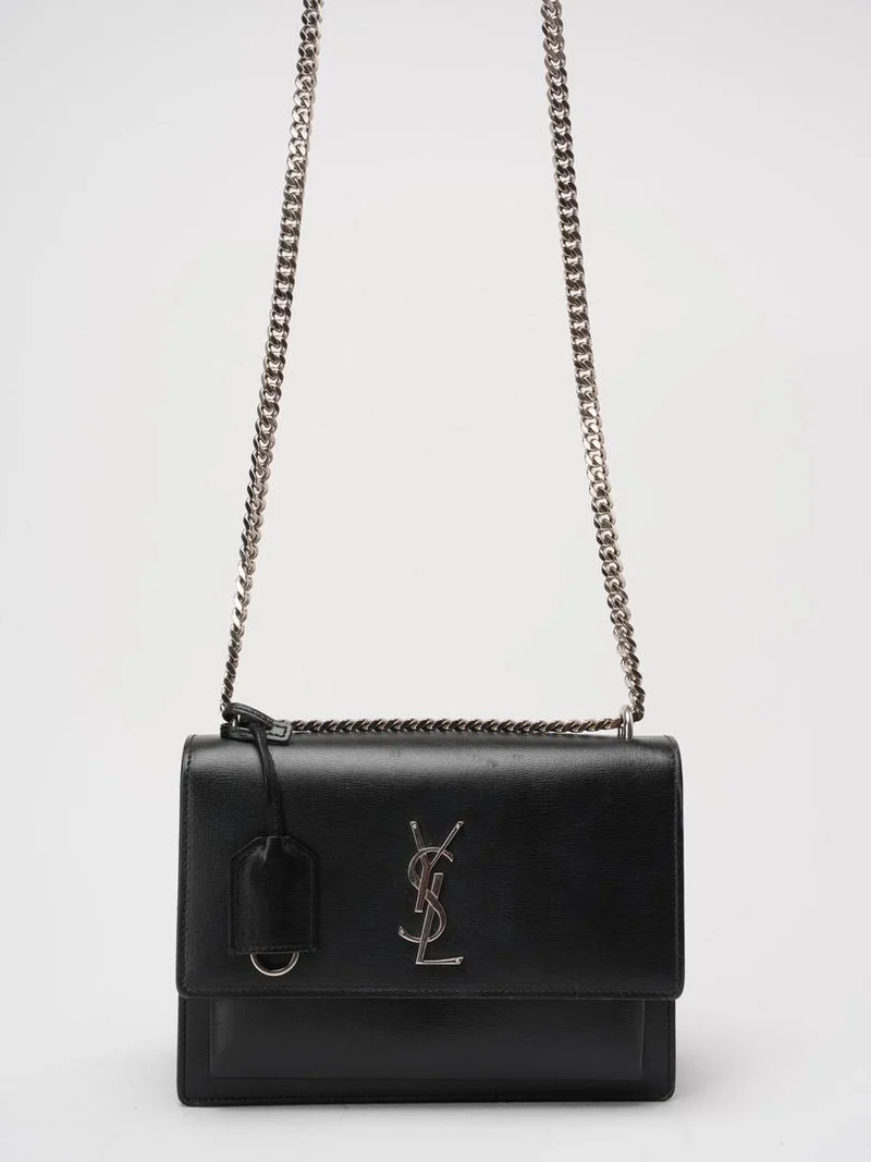 Saint Laurent Schwarzes Kalbsleder Mittleres Monogramm Sonnenuntergang