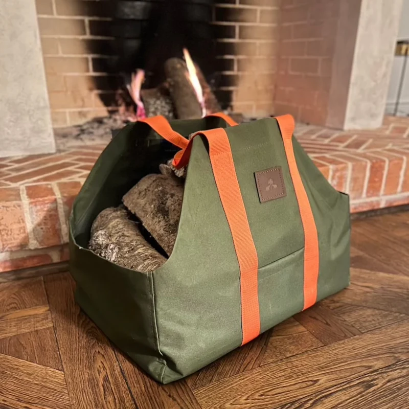 Kaminholztasche KODURA Khaki & Orange