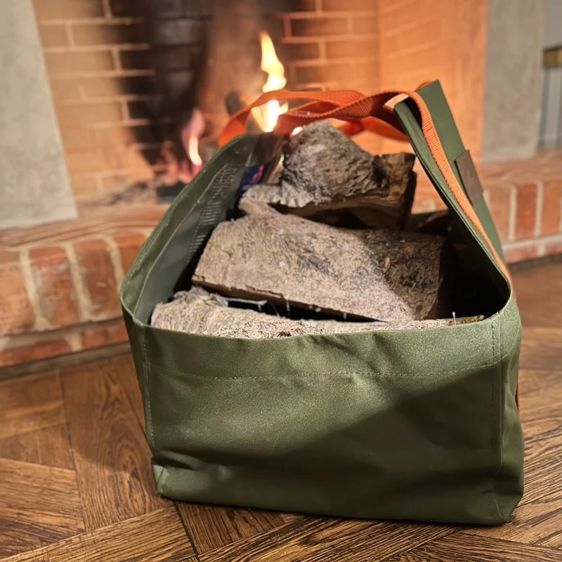 Kaminholztasche KODURA Khaki & Orange