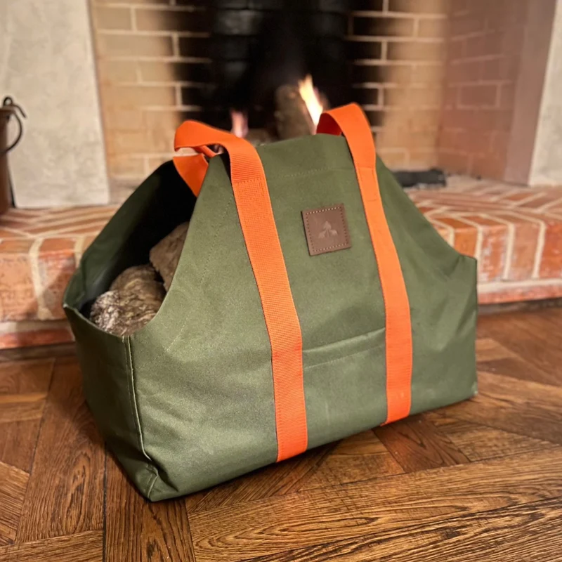 Kaminholztasche KODURA Khaki & Orange