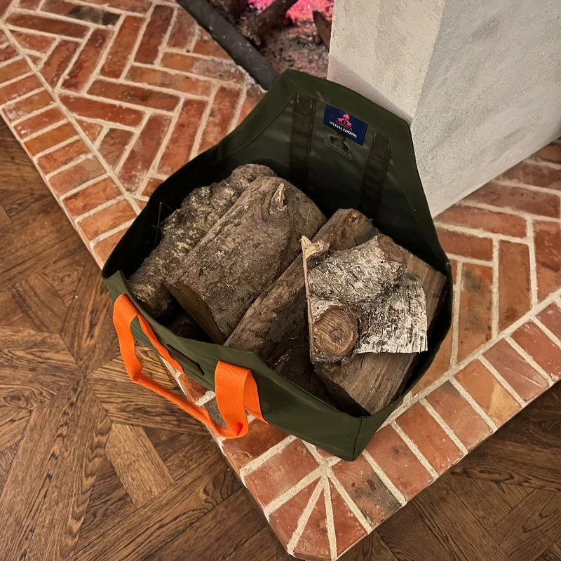 Kaminholztasche KODURA Khaki & Orange