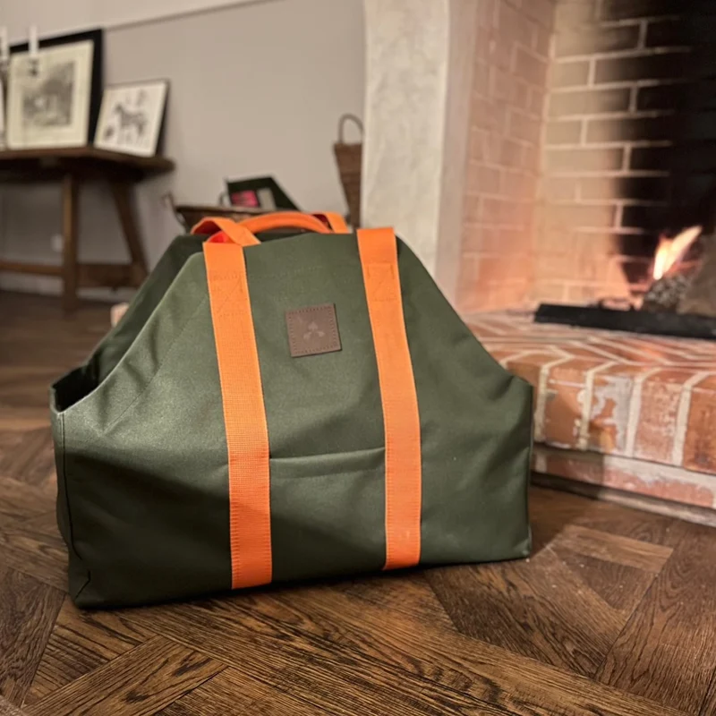 Kaminholztasche KODURA Khaki & Orange