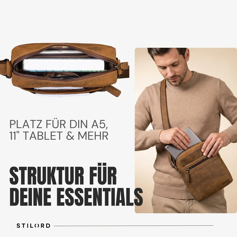 “Oli” Vintage Männerhandtasche Leder Klein für Tablet bis 11 Zoll
