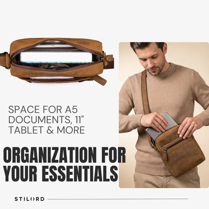 “Oli” Vintage Männerhandtasche Leder Klein für Tablet bis 11 Zoll